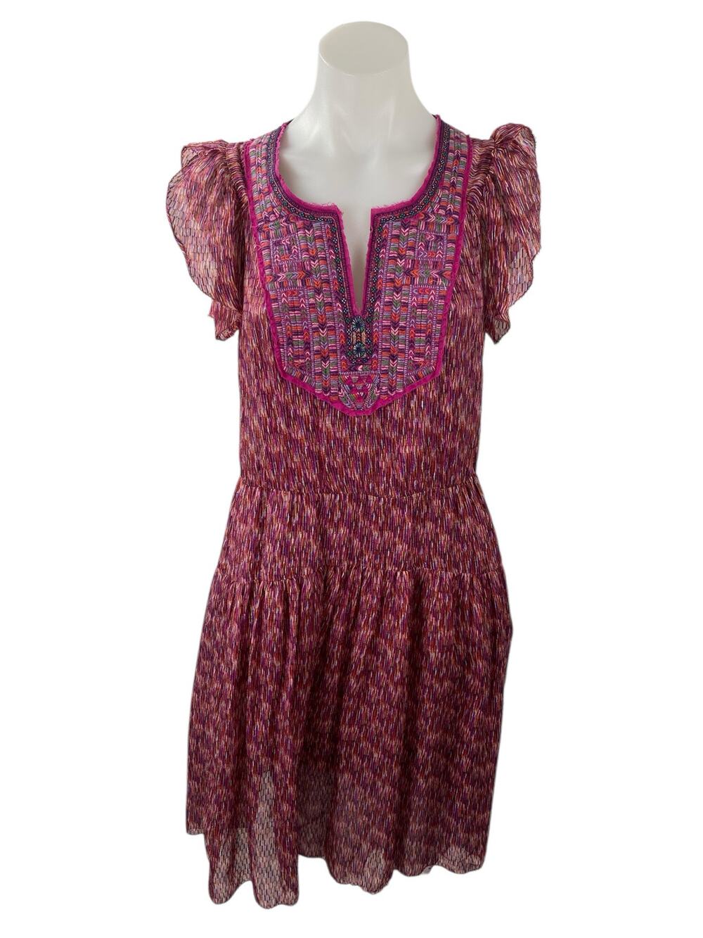Of Two Minds Women's Pink Ruffle Sleeve Embroidered A Line Mini Dress Size S
